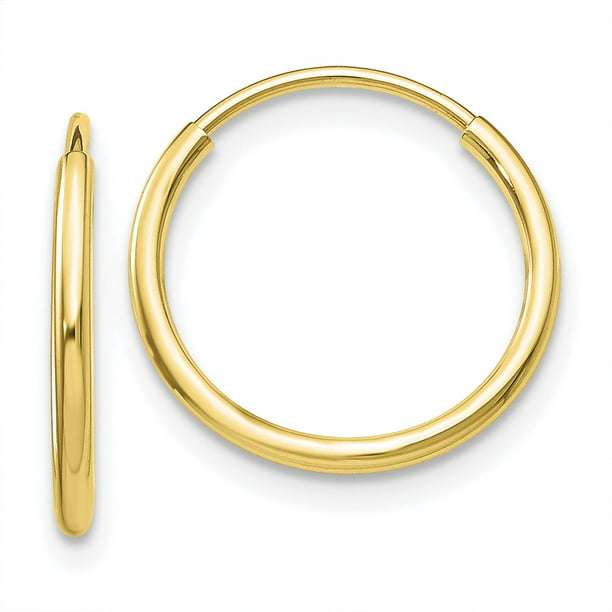 1.5 mm Medium Endless Hoop Earrings 35 mm 1.3 " Womens 10K Solid Yellow Gold